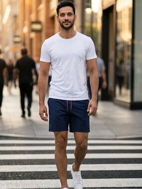 NWT BOAST Men’s Navy Pull On Drawstring Club Tennis Shorts 7” - Size Medium